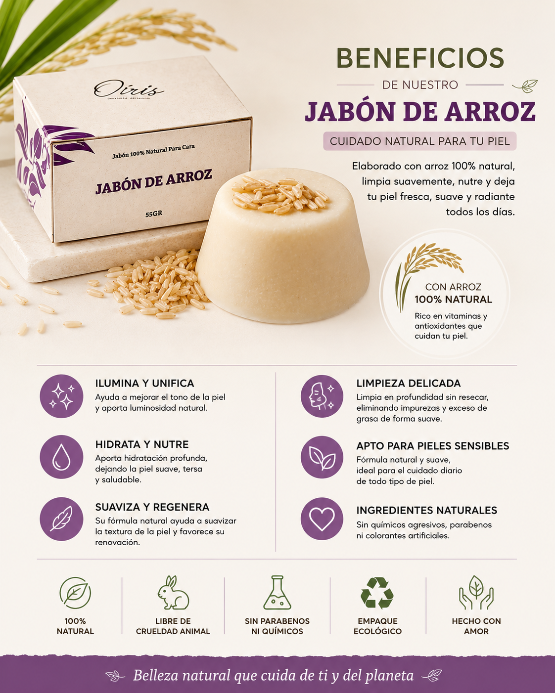 Jabon Facial de Arroz - OIRIS (NATIU)
