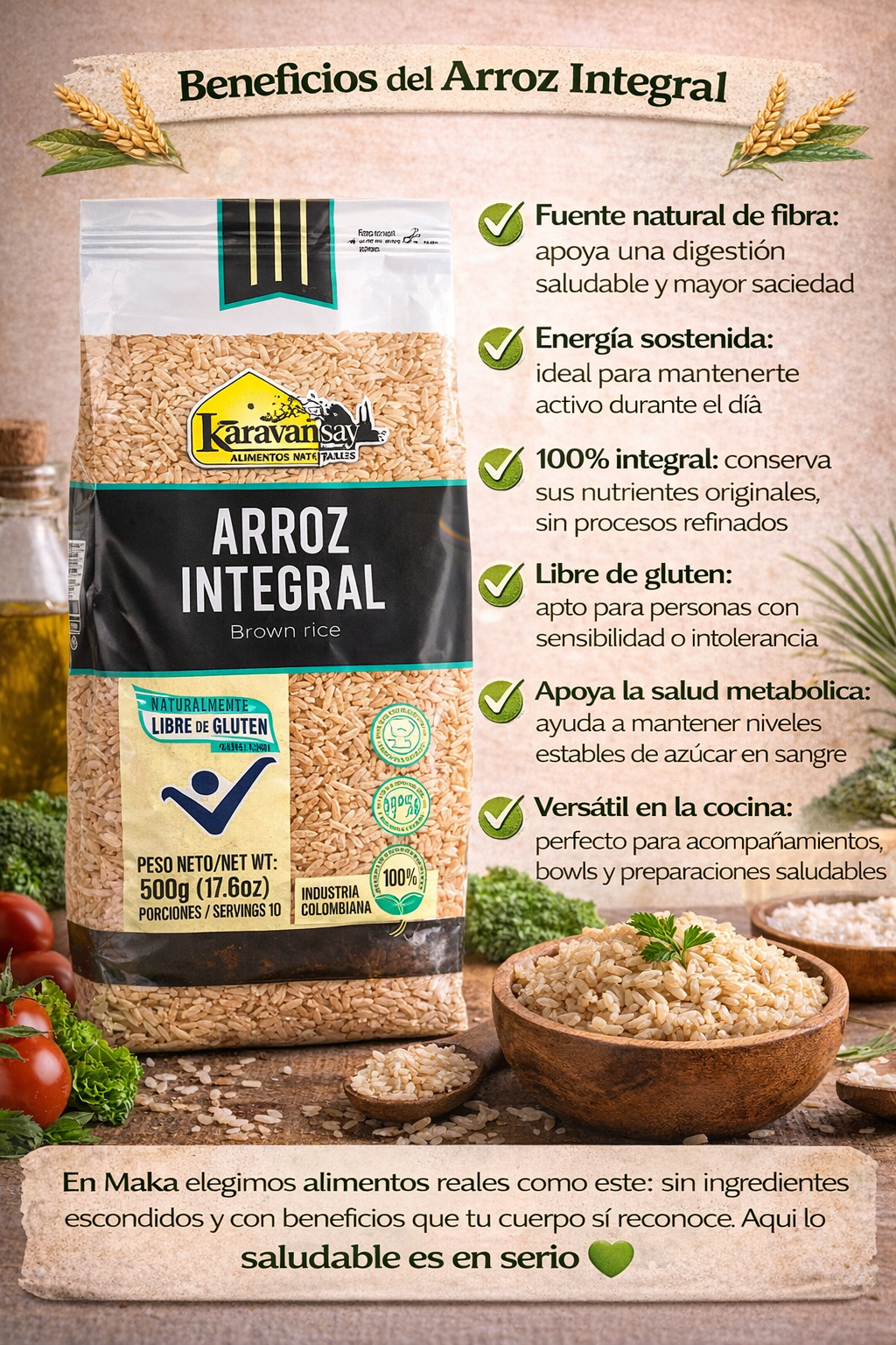 Arroz Integral Bolsa Bopp - Karavansay - x500g