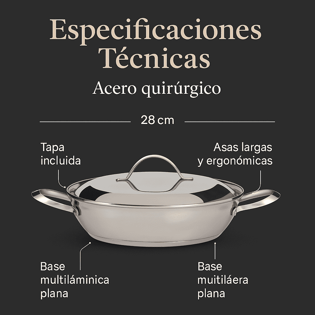 SARTEN WOK 28 EN ACERO QUIRURGICO PURIFIL