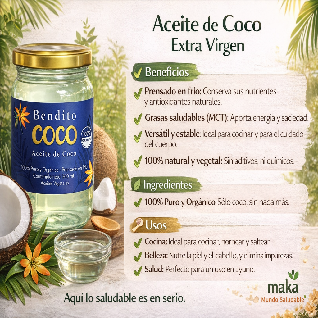 Aceite Orgánico de Coco Certificado - Bendito Coco
