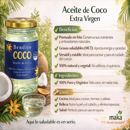 Aceite Orgánico de Coco Certificado - Bendito Coco