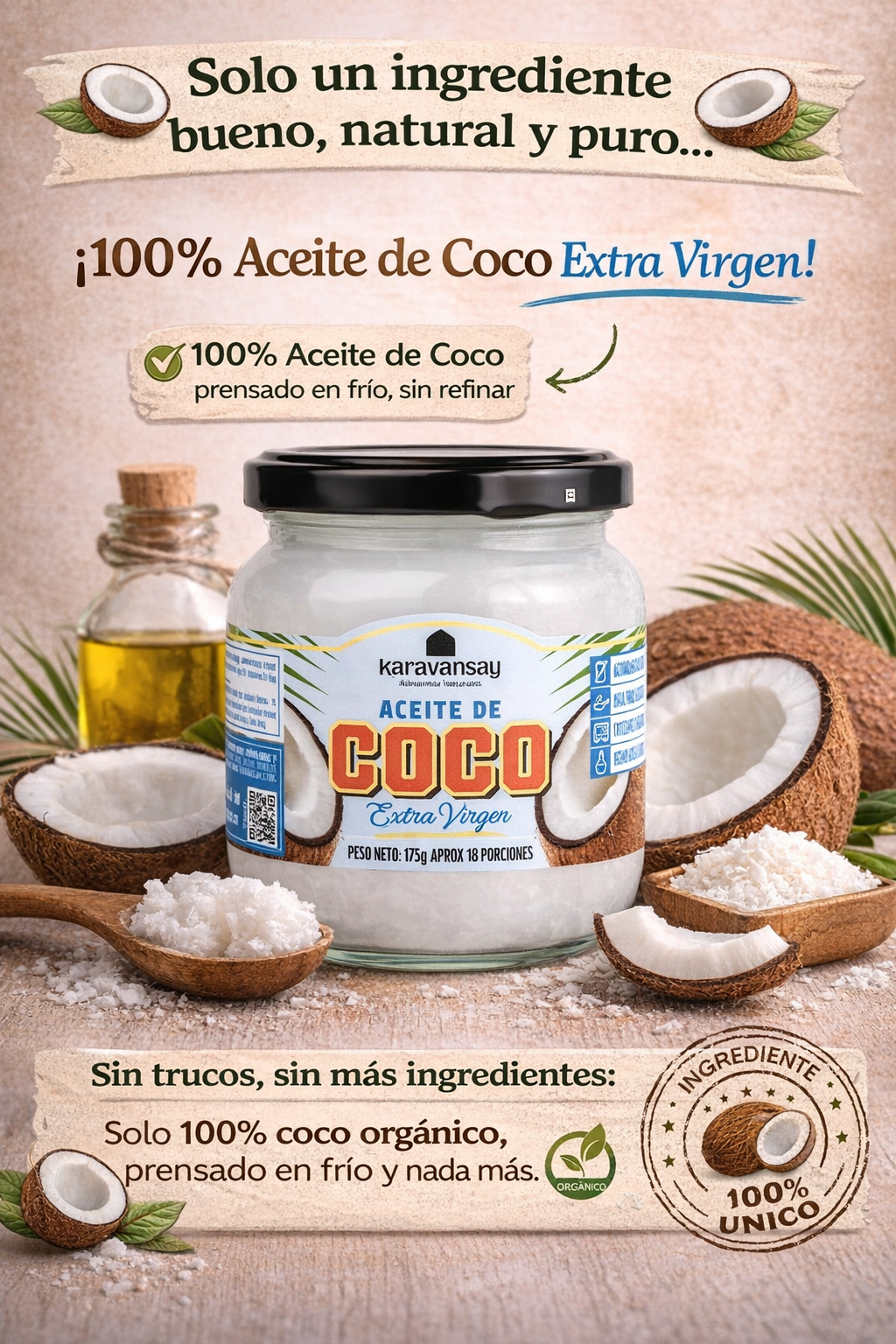 Aceite de Coco Extra Virgen - Karavansay  x175g