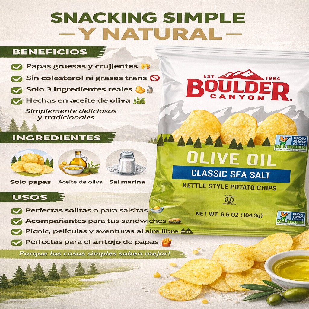 Papas Estilo Kettle en Aceite de Oliva - Boulder Canyon x6,5 onzas
