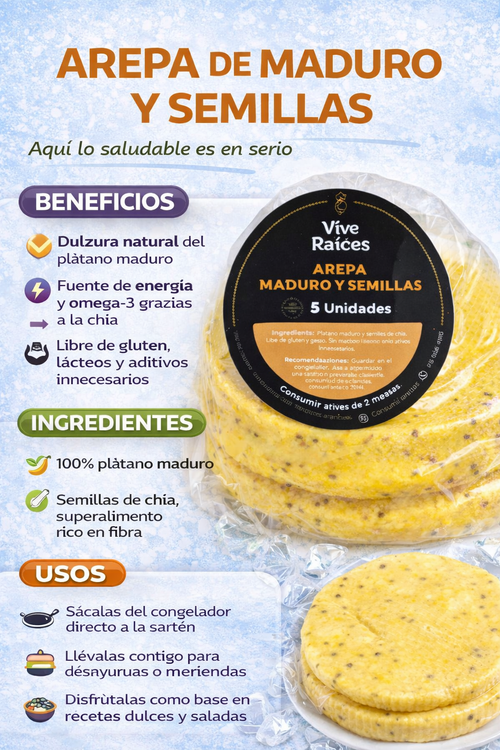 Arepa De Maduro Con Queso y Semillas Vive Raíces - Comida Real x5unid