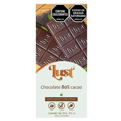 Barra De Chocolate 80% Con Stevia - Lust x50g