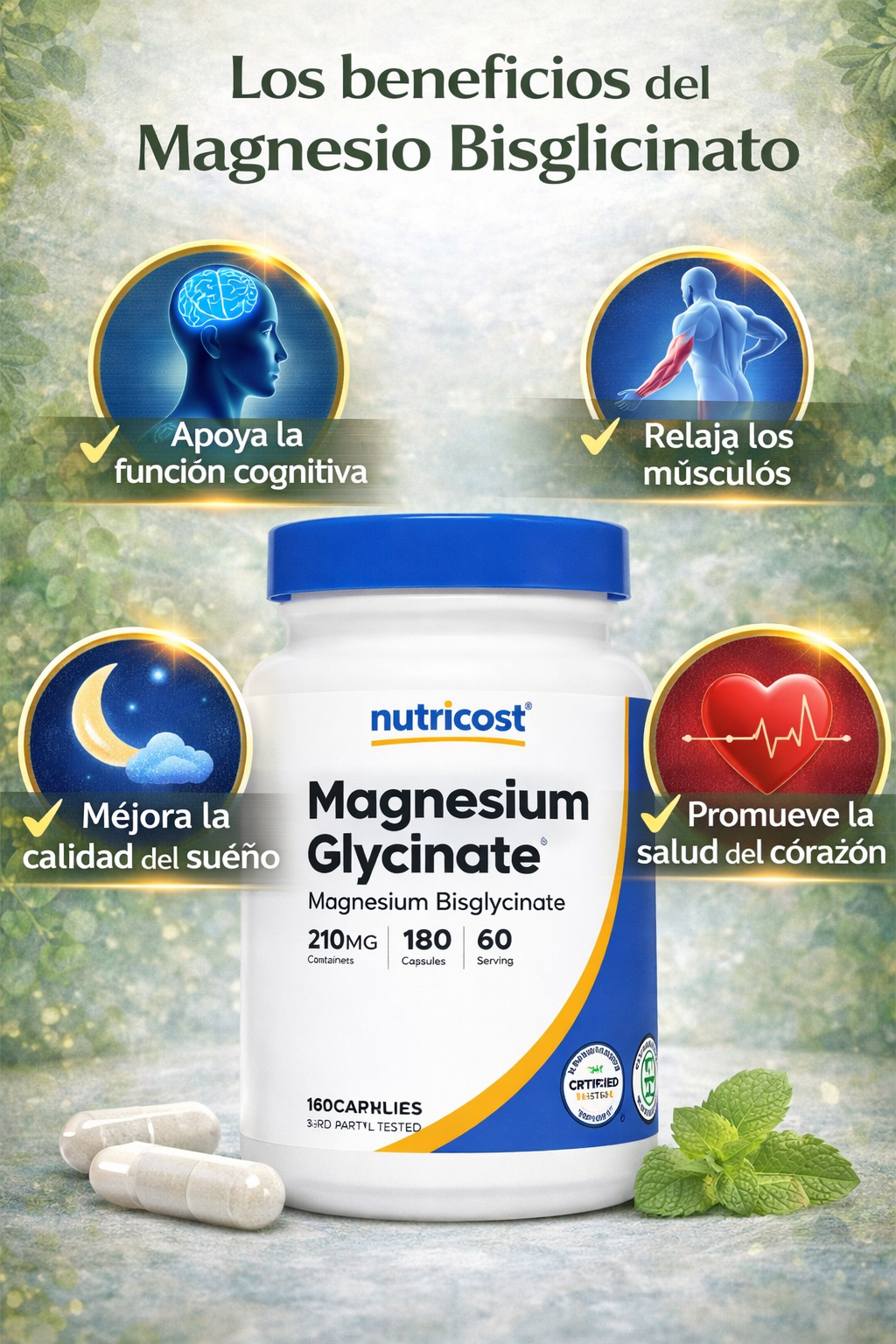 Glycinato de Magnesio - Nutricost x180caps