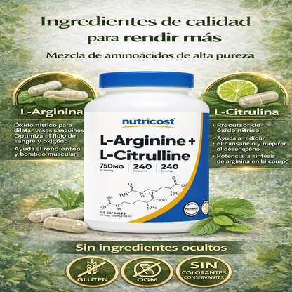 L-Arginina L-Citrulina Complex - Nutricost x240caps