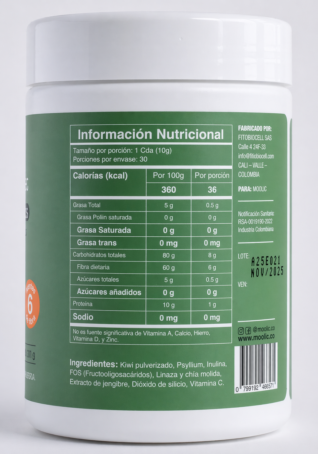 Fibra en Polvo Natural con Prebióticos - Daily D-Gest