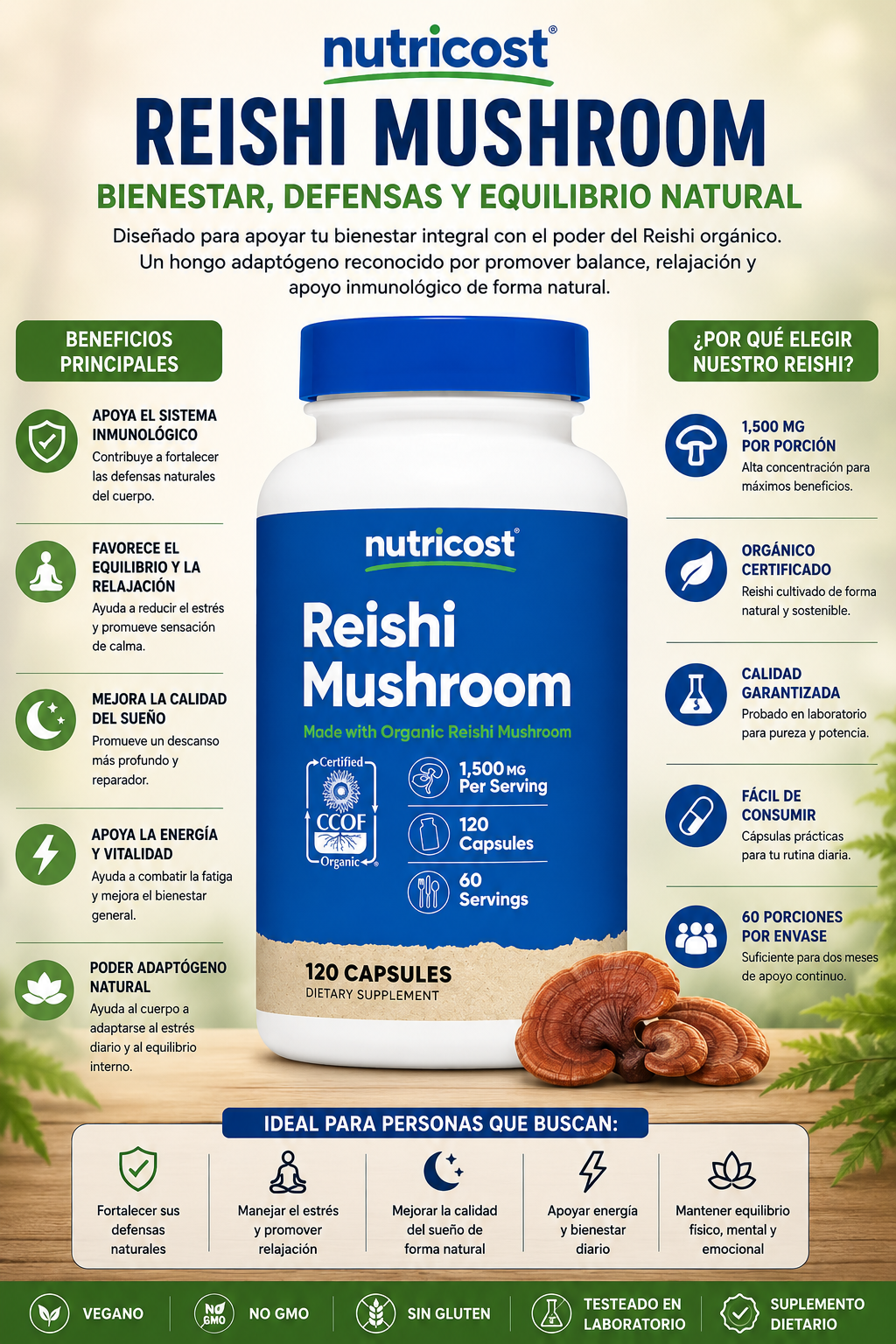 Reishi Mushroom - Nutricost x120 caps