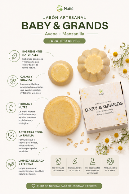 Jabón Artesanal Baby &amp; Grands – Avena + Manzanilla OIRIS (NATIU)