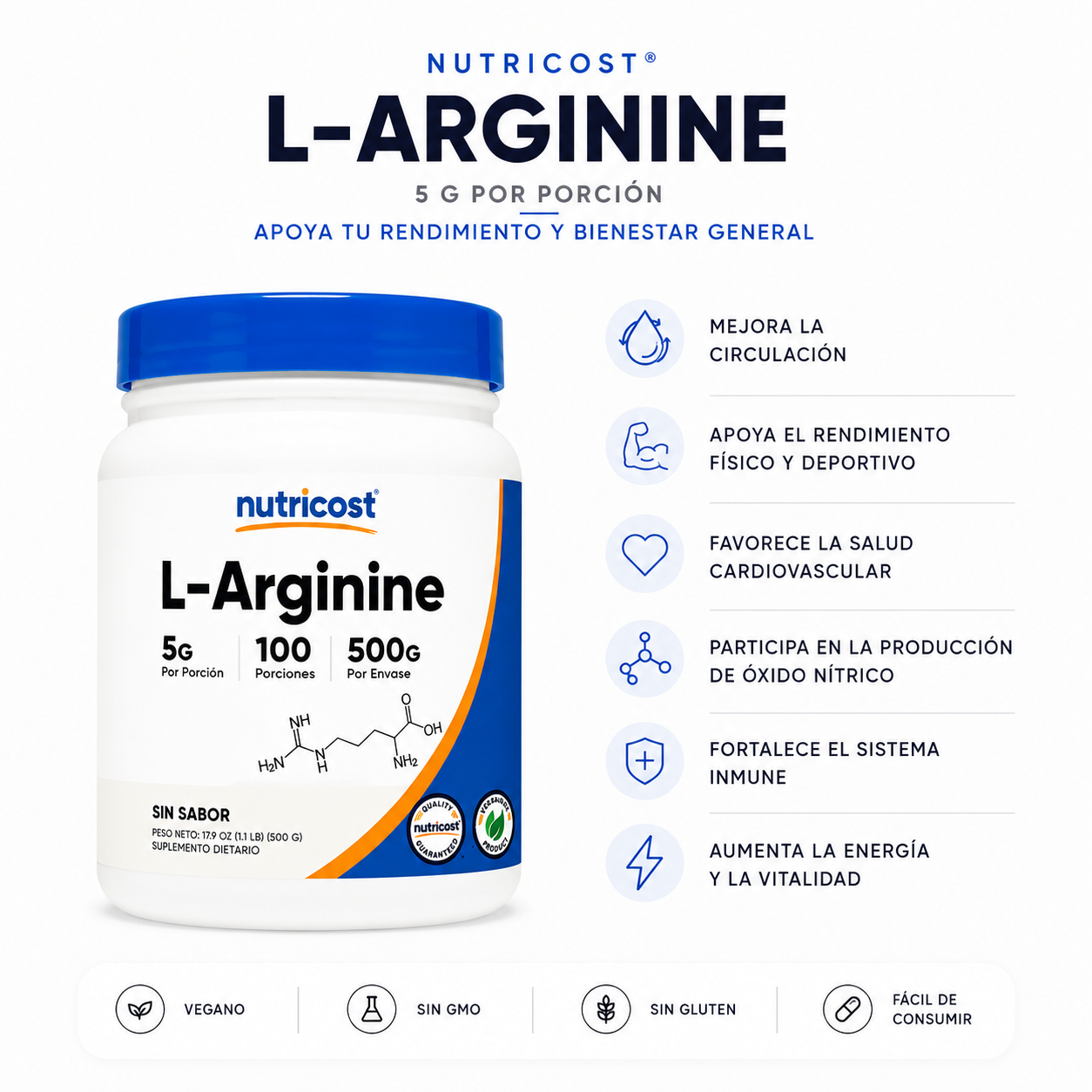 L-Arginine - Nutricost x500g