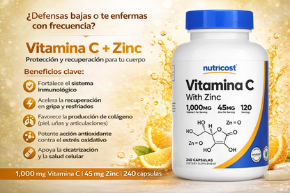 Vitamina C + Zinc - Nutricost x240Caps