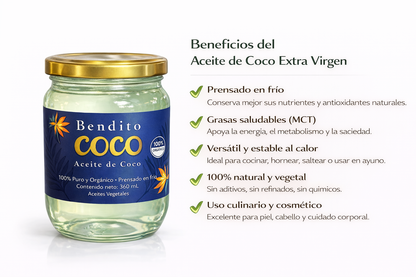 Aceite Orgánico de Coco Certificado - Bendito Coco