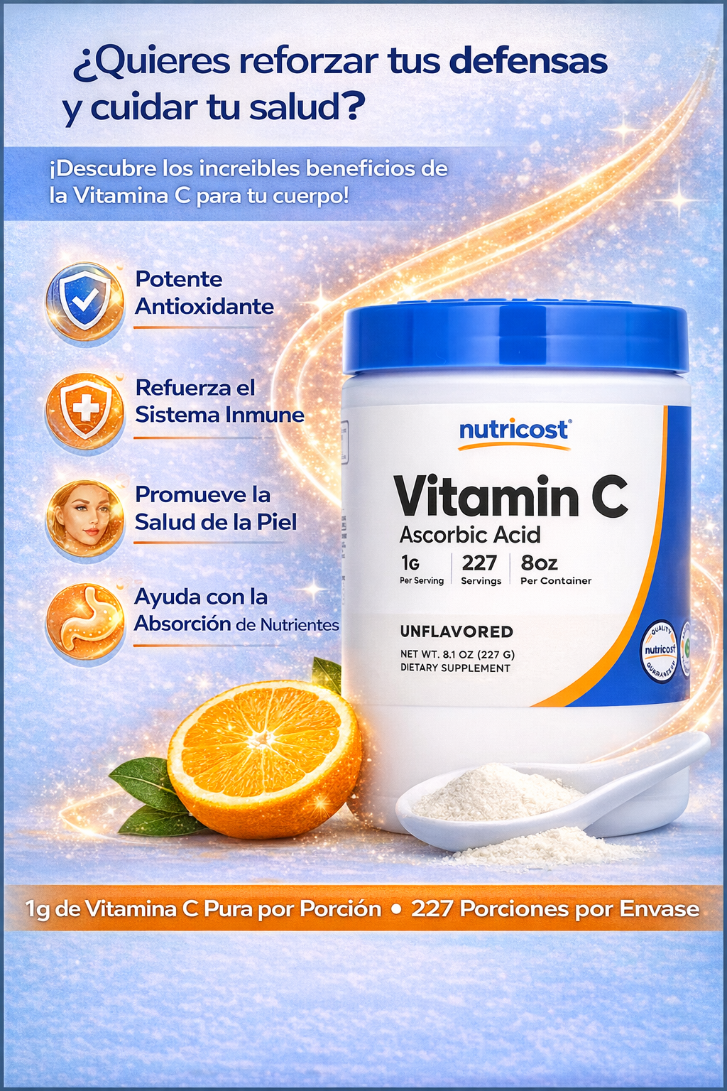 Vitamina C En Polvo - Nutricost x227g