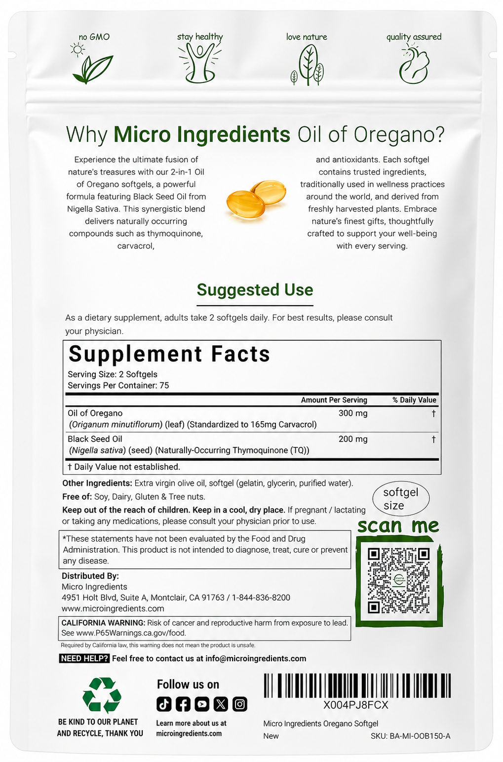 Aceite de Orégano (capsulas) - MicroIngredients x150caps