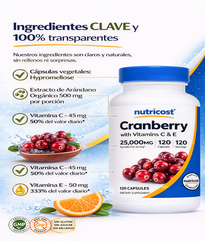 Cranberry con Vitamina C y E - Nutricost x120caps