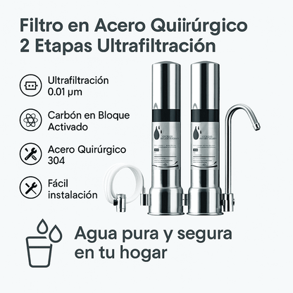 FILTRO ACERO QUIRURGICO 2 ETAPAS ULTRAFILTRACCIÓN PURIFIL