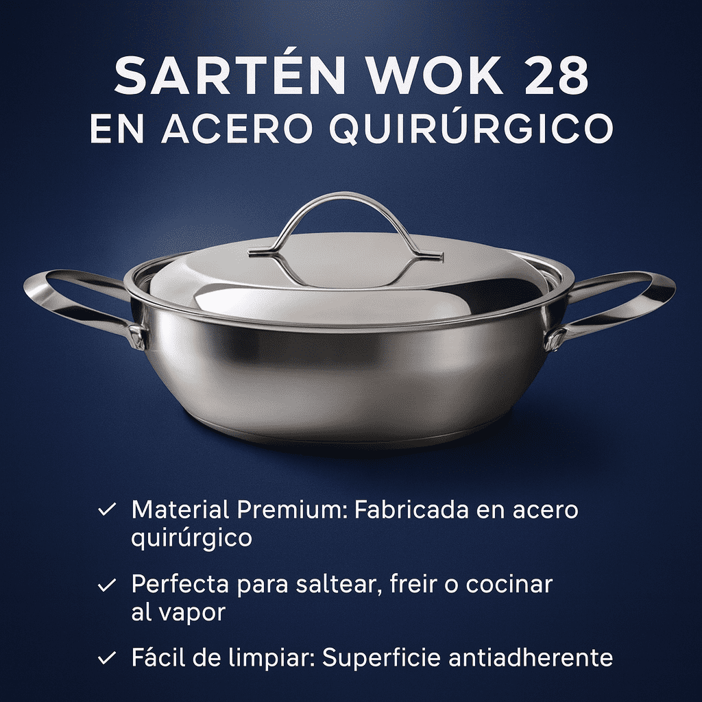 SARTEN WOK 28 EN ACERO QUIRURGICO PURIFIL