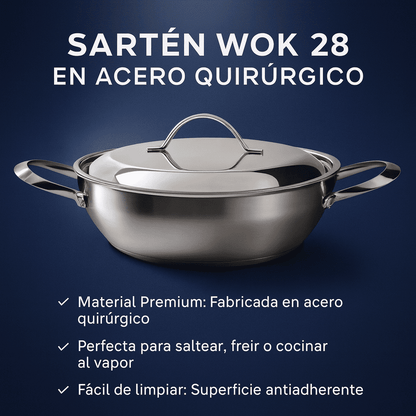SARTEN WOK 28 EN ACERO QUIRURGICO PURIFIL