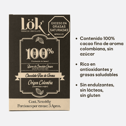 Barra De Chocolate 100% Cacao - Lok x60g