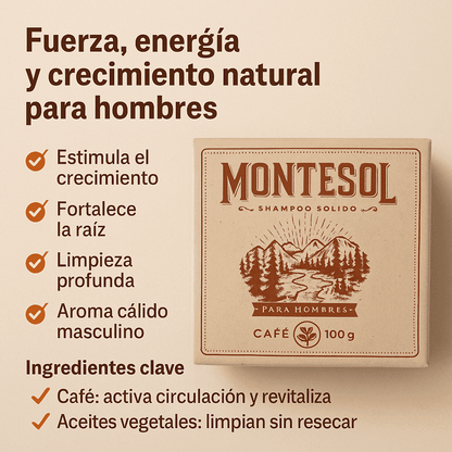 Shampoo Sólido Montesol para Hombres - Café (100 g)