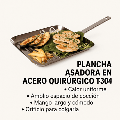 PLANCHA ASADORA EN ACERO QUIRURGICO 316 L