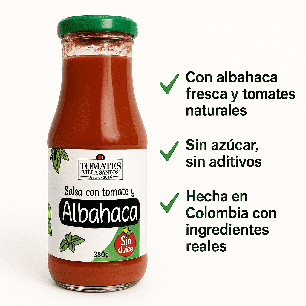 Salsa De Tomate Sabor Albahaca - Tomates Villa Santos x350gr