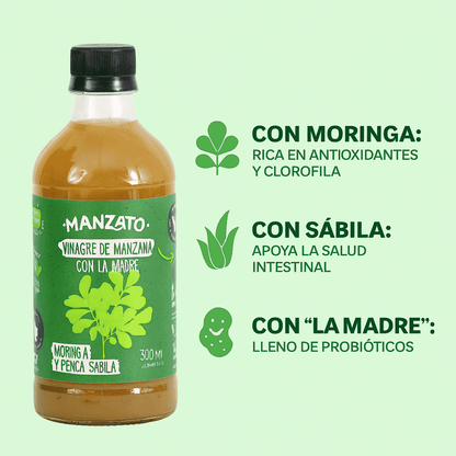Vinagre de Manzana con Moringa y Penca de sábila - Manzato x500ml