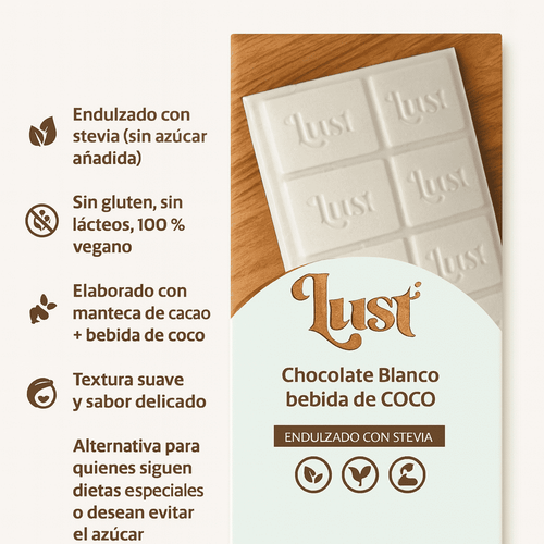 Barra De Chocolate Blanco Con Bebida De Coco - Lust x50g