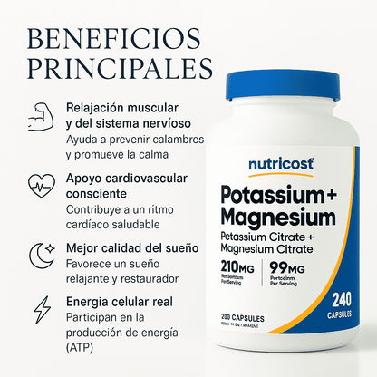 Citrato De Magnesio + Citrato De Potasio - Nutricost x240caps