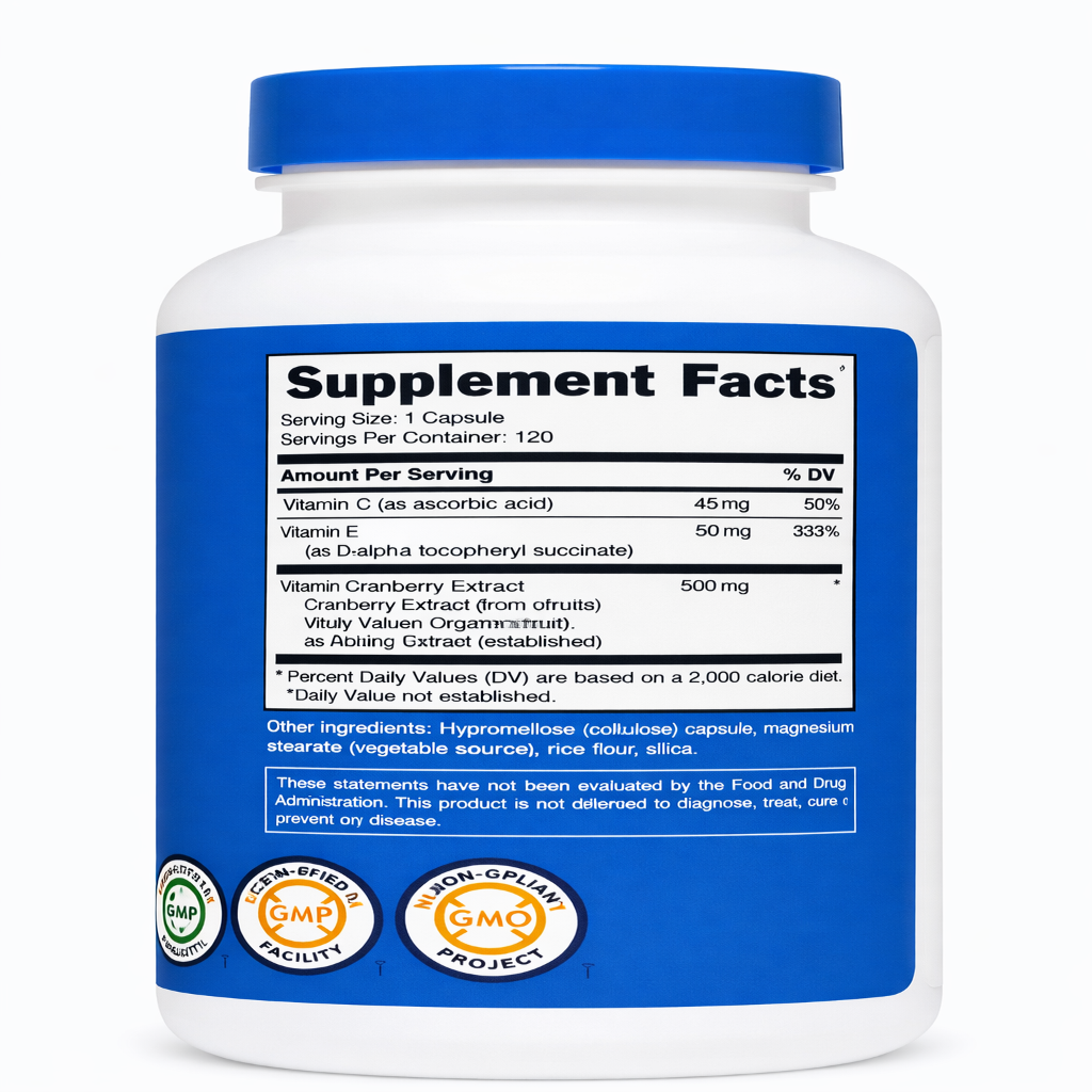 Cranberry con Vitamina C y E - Nutricost x120caps