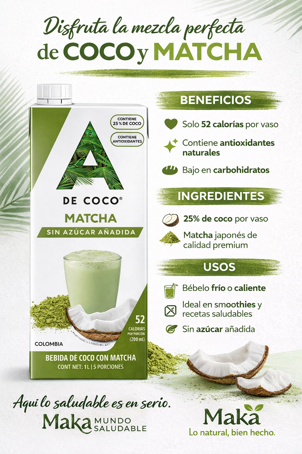 Leche de Coco con Matcha - A de Coco x1litro