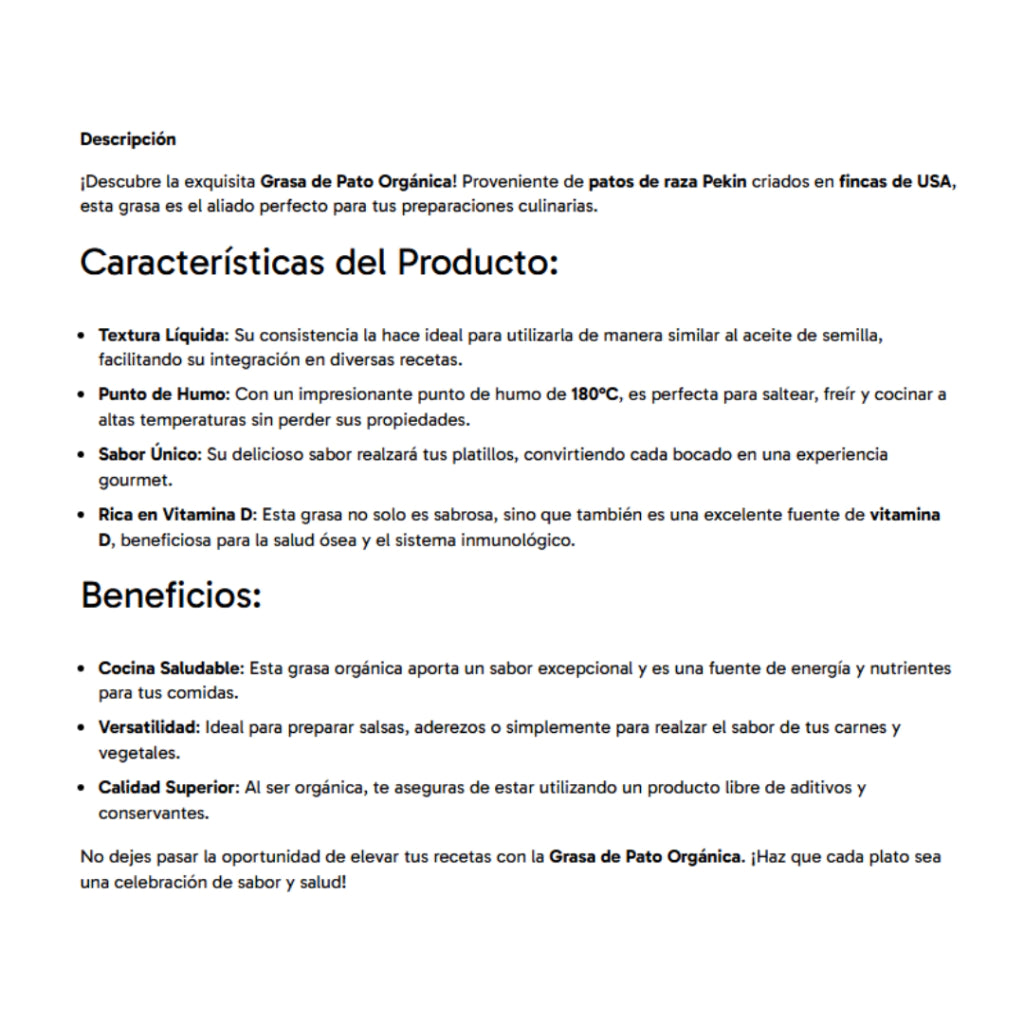 Grasa Orgánica de Pato - Grassana x500ml