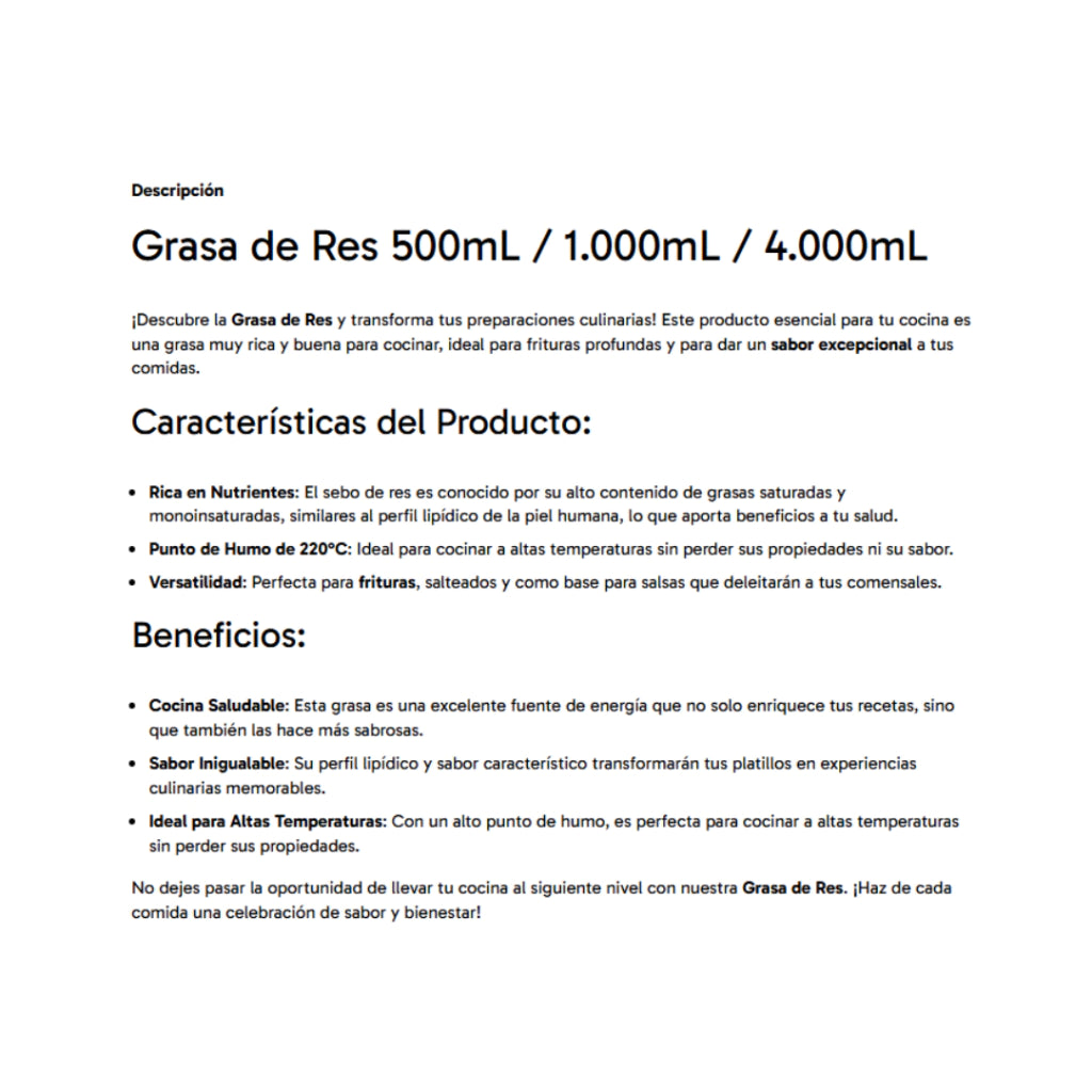 Grasa Orgánica de Res - Grassana x1000ml