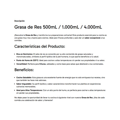 Grasa Orgánica de Res - Grassana x1000ml
