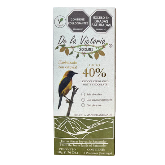 Barra De Chocolate Blanco Al 40% Con Estevia - De La Victoria x50g