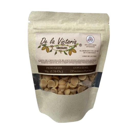 Chips De Chocolate Blanco Vegano Con Estevia (Leche de Almendras)- De La Victoria x50g