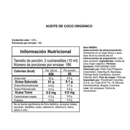 Aceite De Coco Orgánico - Member's Selection x1.65l