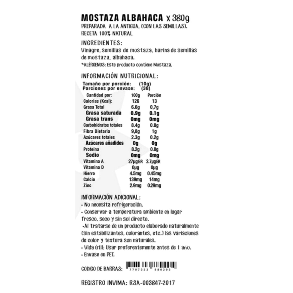 Mostaza Albahaca - Hacienda Gourmet x380gr